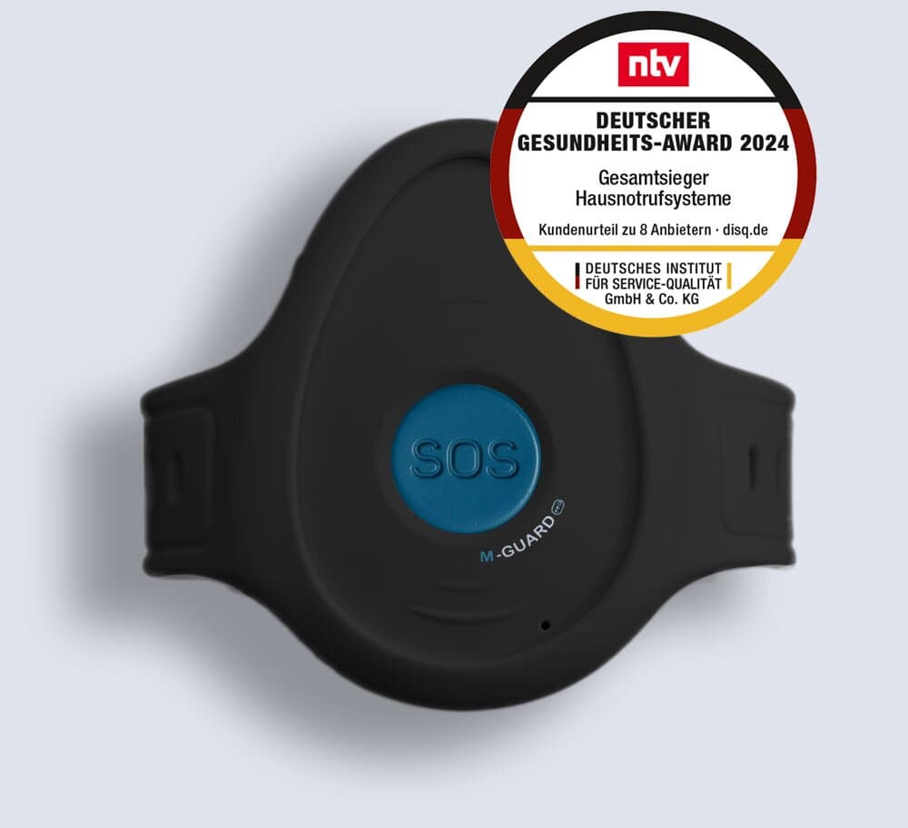 M-Guard pro Notrufarmband in Schwarz mit blauem SOS-Knopf