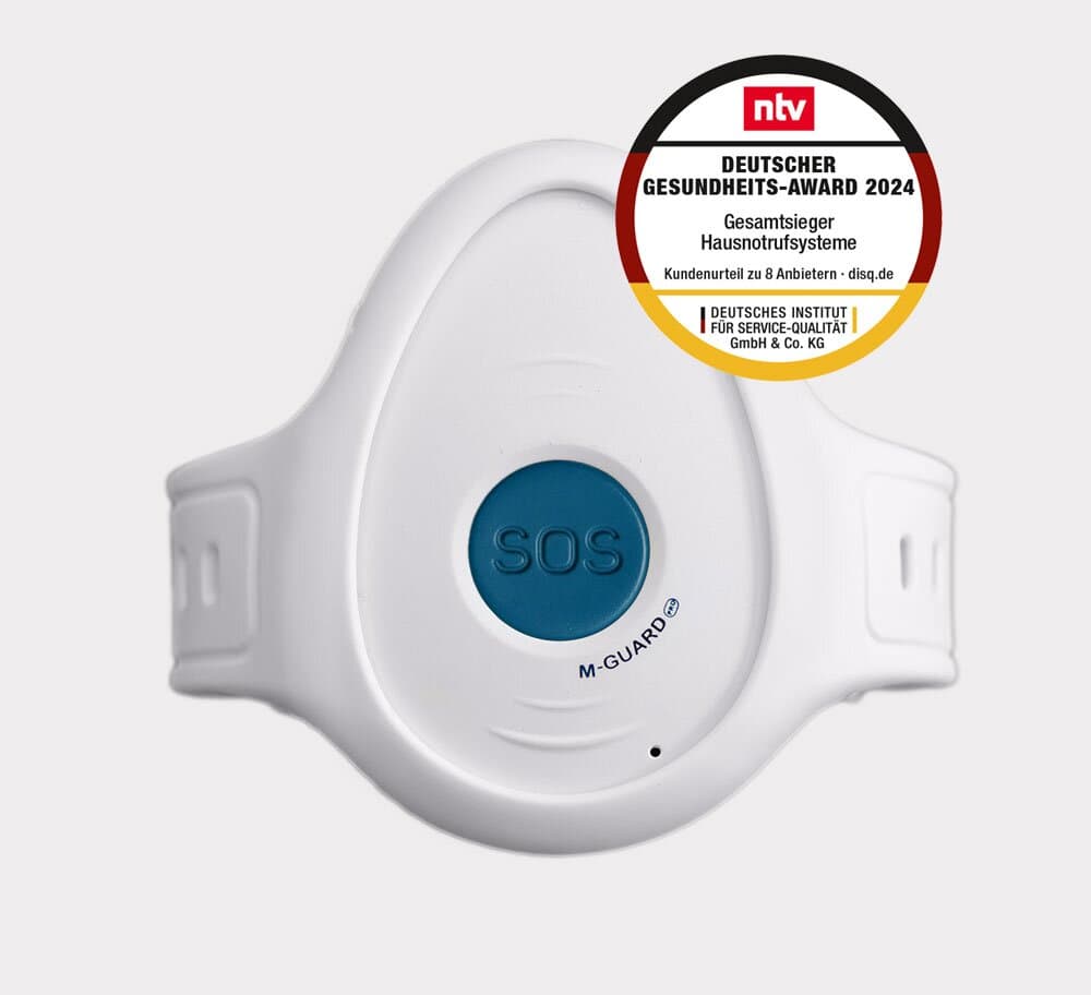 M-Guard pro Notrufarmband in Weiss mit blauem SOS-Knopf